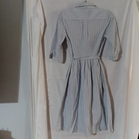 J. Crew Midi Shirt Dress Navy Blue Stripe Size 4 Long Sleeve Tie-Waist Preppy - Picture 1 of 6